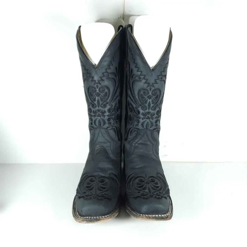 CORRAL Circle G Women’s US9M Black Distressed Leather Square Toe Western Boots